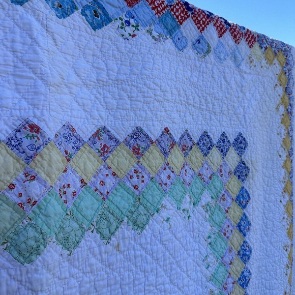 Vintage Patchwork Quilt Postage Stamp Border 78" x 66" Hand Sewn Quilted - Picture 2 of 13